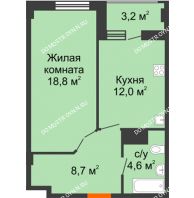 1 комнатная квартира 45,7 м² в ЖК Квартет, дом № 3 - планировка
