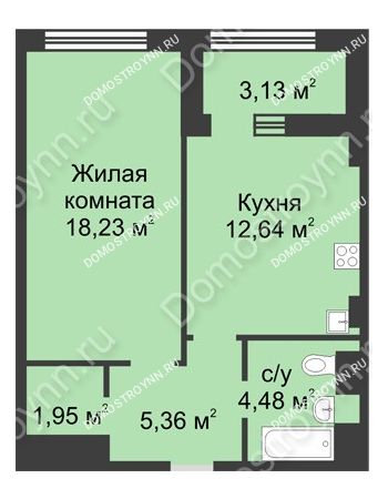 1 комнатная квартира 44,23 м² в ЖК Караваиха, дом № 5