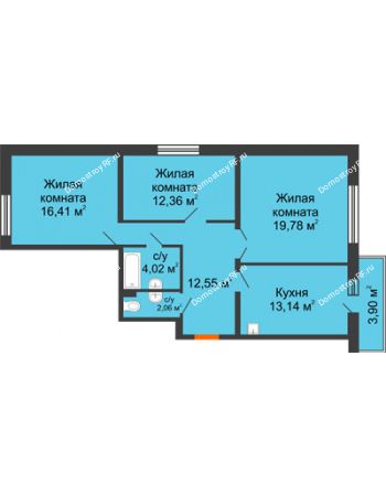 3 комнатная квартира 80,75 м² в ЖК Бограда, дом № 2
