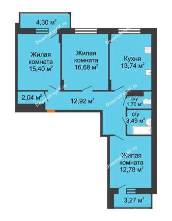 3 комнатная квартира 82,54 м² в ЖК Политехнический, дом 3 секция