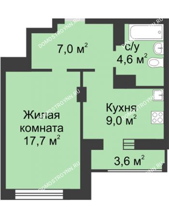 1 комнатная квартира 40,3 м² в ЖК Аквамарин, дом №2