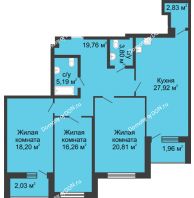 3 комнатная квартира 122 м² в ЖК Тихий Дон, дом № 3 - планировка
