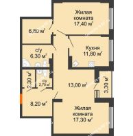 2 комнатная квартира 92,4 м² в ЖК Высота, дом 4 позиция - планировка