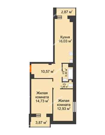 2 комнатная квартира 62,4 м² в Микрорайон Прибрежный, дом № 6