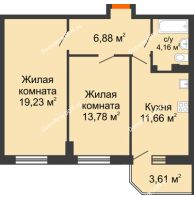 2 комнатная квартира 56,79 м² в ЖК Свобода, дом №2 - планировка