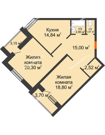 2 комнатная квартира 75,83 м² в ЖК На Гнаровской, дом № 12 корпус 9