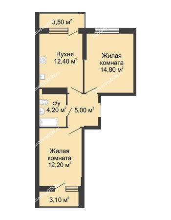 2 комнатная квартира 51,6 м² - ЖК Сказка