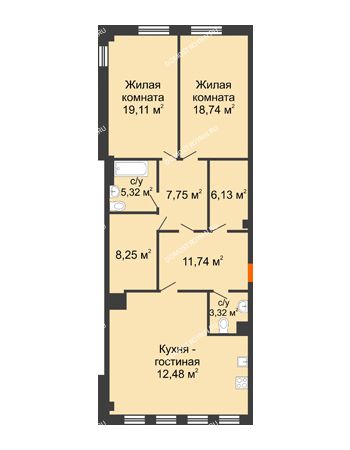 2 комнатная квартира 113,94 м² в ЖК Дом на Провиантской, дом № 12