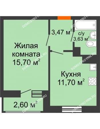 1 комнатная квартира 37,1 м² в ЖК Книги, дом № 2