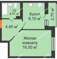 1 комнатная квартира 35,3 м² в ЖК Вересаево, дом Литер 18/2 - планировка