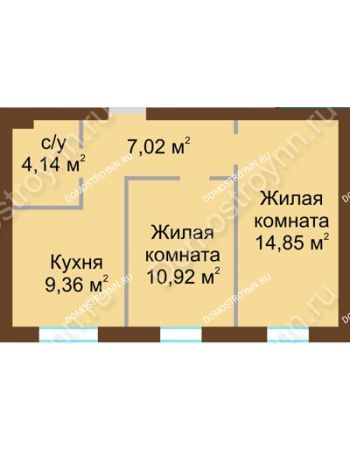 2 комнатная квартира 46,29 м² в ЖК Каменки, дом №14