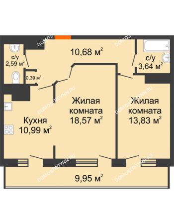 2 комнатная квартира 70,64 м² в ЖК Покровский, дом № 1