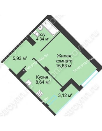 1 комнатная квартира 38,66 м² в ЖК На Вятской, дом № 3 (по генплану)