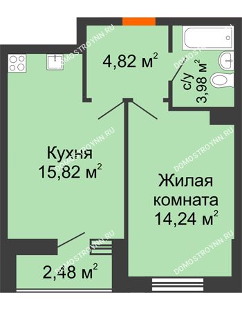 1 комнатная квартира 41,34 м² - ЖК Комарово