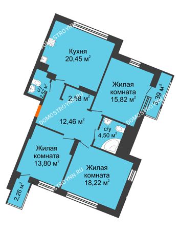 3 комнатная квартира 96 м² в ЖК Книги, дом № 2