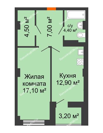 1 комнатная квартира 47,46 м² в ЖК Сокол Градъ, дом Литер 3 (6)