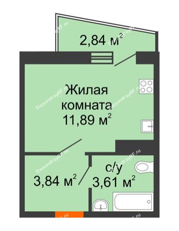 1 комнатная квартира 20,76 м² в ЖК Волна-1, дом 2 очередь (секция 4)