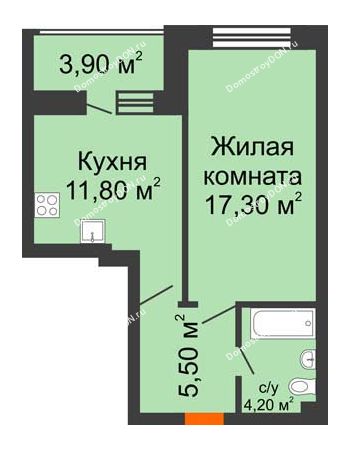 1 комнатная квартира 40,8 м² в ЖК Звездный, дом № 6