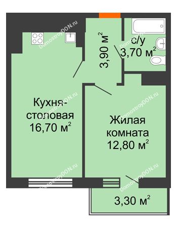1 комнатная квартира 38,1 м² в ЖК SkyPark (Скайпарк), дом Литер 2, 3 этап