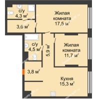 2 комнатная квартира 66,7 м² в Квартал Новин, дом 6 очередь ГП-6 - планировка
