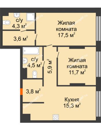 2 комнатная квартира 66,7 м² в Квартал Новин, дом 6 очередь ГП-6