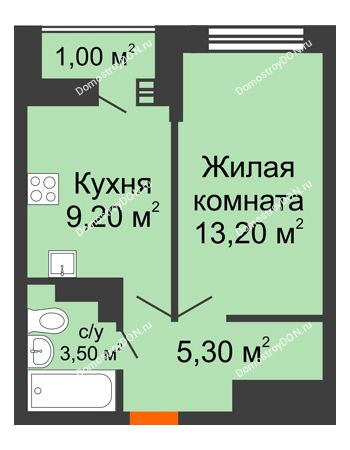 1 комнатная квартира 32,2 м² в ЖК SkyPark (Скайпарк), дом Литер 1, корпус 1, 2 этап
