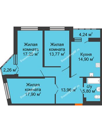 3 комнатная квартира 86,83 м² в ЖК Сказка Град, дом Литер 1.1
