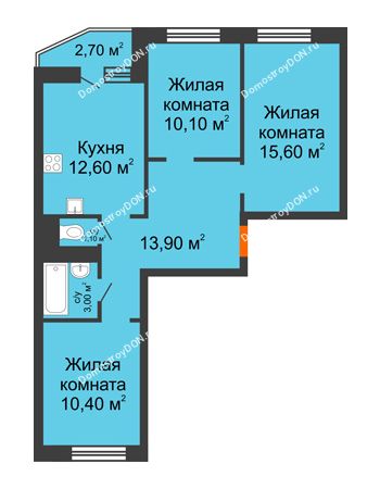 3 комнатная квартира 69,1 м² в ЖК 5 Элемент (Пятый Элемент), дом Корпус 5-7 (Монолит)