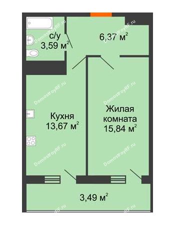 1 комнатная квартира 42,96 м² в ЖК Фамилия, дом Литер 1