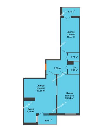 3 комнатная квартира 81,25 м² в ЖК Семейный парк, дом Литер 2