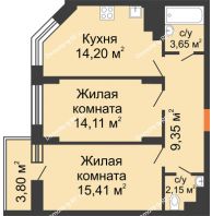 2 комнатная квартира 60,01 м², ЖД Камертон - планировка