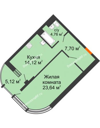 1 комнатная квартира 52,21 м² в ЖК Краснодар Сити, дом Литер 3