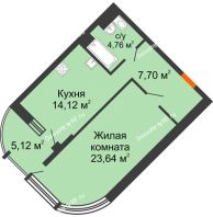 1 комнатная квартира 52,21 м² в ЖК Краснодар Сити, дом Литер 3 - планировка