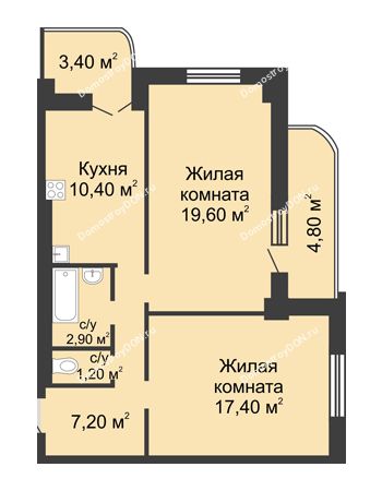 2 комнатная квартира 62,8 м² - ЖК 8 марта