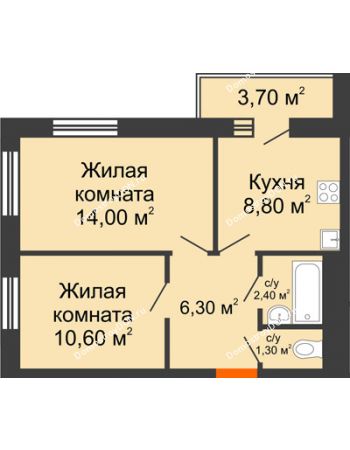 2 комнатная квартира 56,5 м² в ЖК 5 Элемент (Пятый Элемент), дом Корпус 5-4