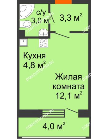 Студия 25,2 м² в ЖК Новая Кузнечиха, дом № 29