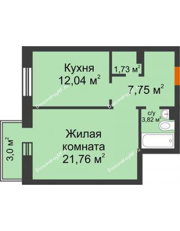 1 комнатная квартира 48 м² в ЖК Новоостровский, дом № 2 корпус 2