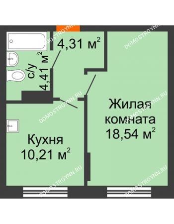 1 комнатная квартира 37,47 м² - ЖД по ул. Сухопутная