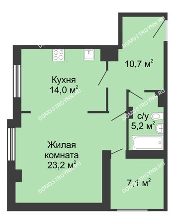 1 комнатная квартира 56,65 м² в ЖК Сердце Нижнего, дом № 35
