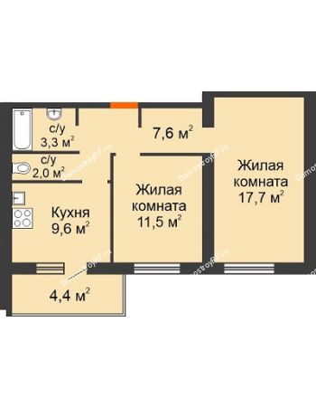 2 комнатная квартира 56,1 м² в Жилой район Волгарь, дом № 1, 15 квартал,  5А микрорайон