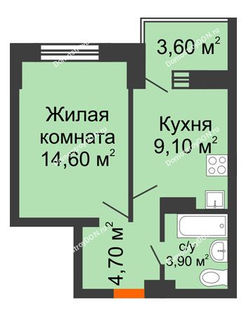 1 комнатная квартира 35,9 м² - ЖК Zапад (Запад)