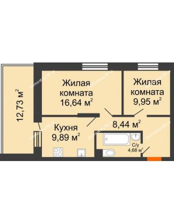 2 комнатная квартира 53,42 м² в ЖК Россинский парк, дом Литер 2