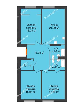 3 комнатная квартира 96,05 м² в ЖК Тесла Парк, дом ГП-2