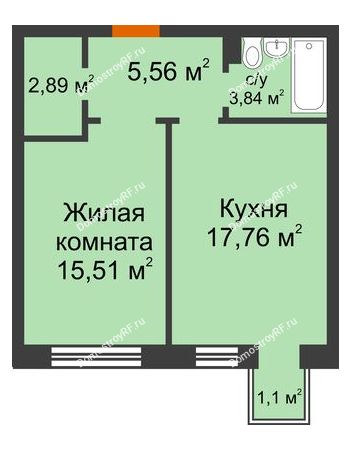 1 комнатная квартира 45,89 м² в ЖК Новоостровский, дом № 2 корпус 1