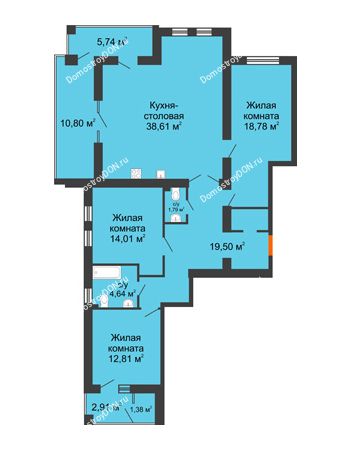 3 комнатная квартира 120,57 м² в ЖК Измаильский экоквартал, дом 1 этап