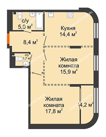 2 комнатная квартира 65,3 м² - ЖК Лайнер на Барминской