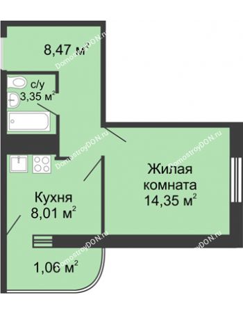 1 комнатная квартира 34,25 м² - ЖК Центральный-2