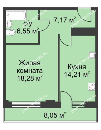 1 комнатная квартира 50,23 м² - ЖК На Ошарской