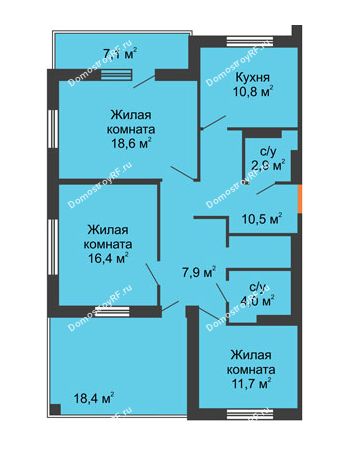 3 комнатная квартира 98,3 м² - ЖД На Комсомольском