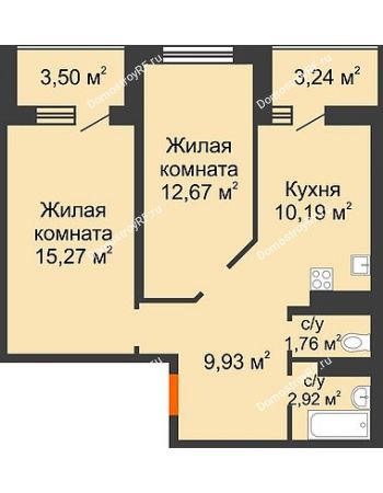 2 комнатная квартира 56,11 м² в ЖК Губернский, дом Литер 29